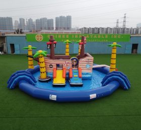 T6-607 Korsan temalı mobil su parkı şişme yüzme havuzu, kaydıraklı, çocuk partileri için uygun